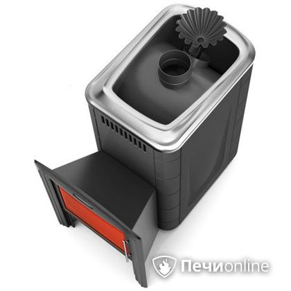 Дровяная банная печь TMF Ангара 2012 Carbon Витра с закрытой каменкой антрацит в Томске