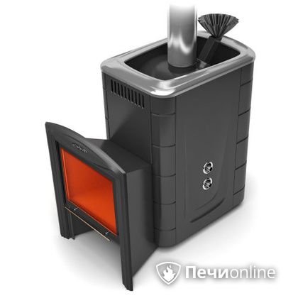 Дровяная банная печь TMF Гейзер 2014 Carbon Витра с теплообменником антрацит в Томске